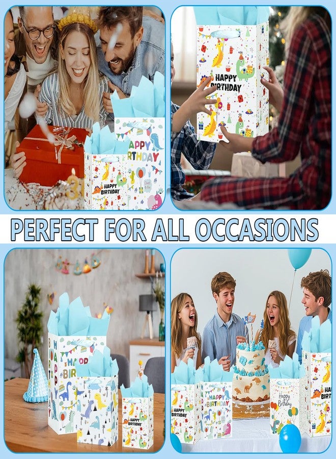 KEEPARTY 10PCS Assorted Sizes Dinosaur Happy Birthday Gift Bag Set with Handles and Tissue Papers for Boys and Girls Birthday Party Baby Shower Newborn with 4 Design Styles 4 Small 4 Medium and 2 Large Gift Bags - Image 5